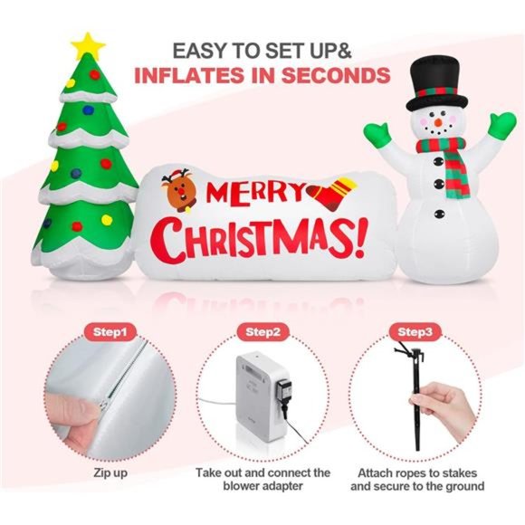 10 FT Christmas Inflatables Christmas Tree Snowman with Merry Christmas Sign - Picture 5 of 6